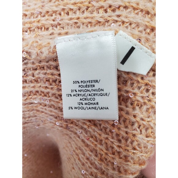 Ann Taylor Peach Sequined Boat Neck Mohair/Wool Blend Pullover Sweater Sz Large - Picture 6 of 7